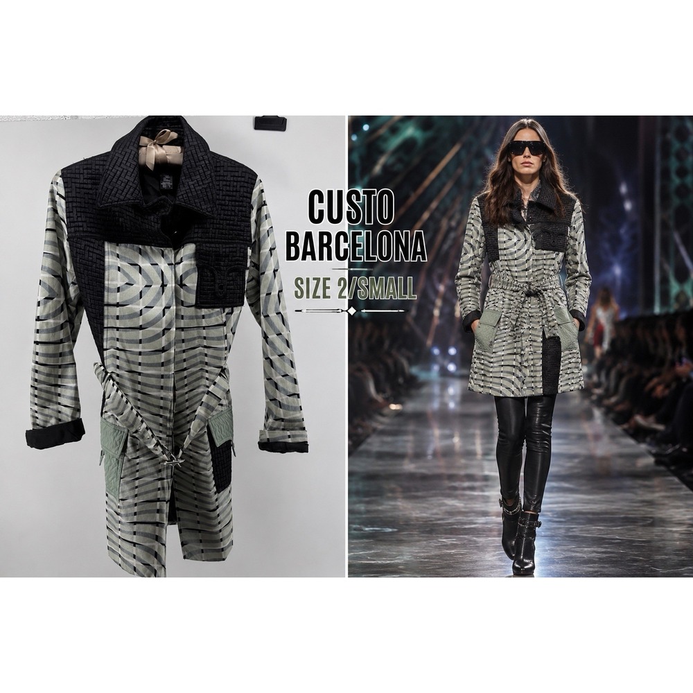Custo Barcelona Coat Dress S Avant Garde Geometric Green Y2K Runway